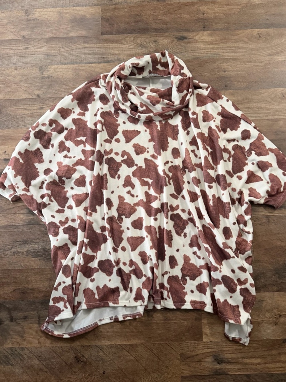 Pixi + Ivy Cream and Rust Cow Spot Cowl Neck Top S/M